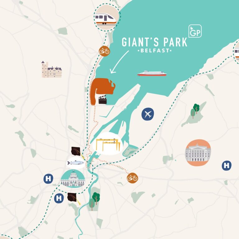 Map showing location of Giant's Park Belfast in relation to other key landmarks